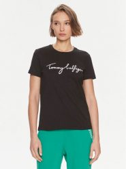 Tommy Hilfiger T-Shirt Signature WW0WW41674 Czarny Regular Fit. Czarne t-shirty damskie Tommy Hilfiger, xs, bez wzorów, z bawełny, bez kołnierzyka. Za 119.99 zł.