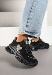 Czarne Sneakersy w Stylu Streetwearowym z Brokatem na Tłocznej Podeszwie Soledis. Czarne obuwie sportowe damskie Renee, na lato, z jeansu, bez zapięcia. Za 59.99 zł.