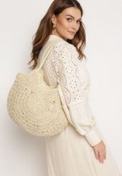Jasnobeżowa Okrągła Torebka Pleciona w Stylu Boho z Ozdobnym Chwostem Karasa. Brązowe torebki klasyczne damskie Born2be, bez dodatków. Za 109.99 zł.
