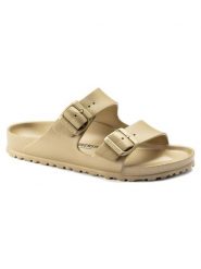 Klapki damskie Birkenstock Arizona Eva. Żółte klapki damskie Birkenstock, bez wzorów, z materiału, bez obcasa, bez zapięcia. Za 265.00 zł.