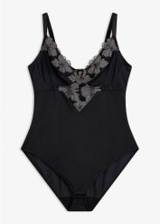 Mocno modelujące body bez fiszbin z haftem. Czarne bielizna korygująca bonprix, bez wzorów. Za 124.99 zł.
