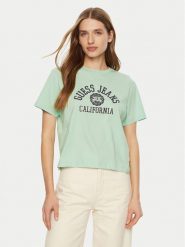 Guess Jeans T-Shirt W5RI43 K8HM0 Zielony Regular Fit. Zielone t-shirty damskie Guess Jeans, m, z aplikacjami, z bawełny, bez kołnierzyka. Za 89.99 zł.