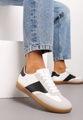 Biało-Czarne Sneakersy Tenisówki z Klasycznym Sznurowaniem Norio. Białe obuwie sportowe damskie Renee, bez wzorów, z jeansu, bez zapięcia. Za 69.99 zł.
