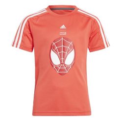 Koszulka adidas x Marvel Spider-Man. Białe bluzki damskie Adidas, bez wzorów, z materiału, bez kołnierzyka, bez ramiączek. Za 139.00 zł.