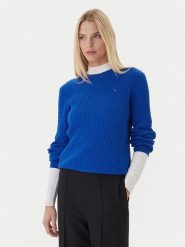 Tommy Hilfiger Sweter Fine WW0WW44993 Niebieski Regular Fit. Niebieskie swetry klasyczne damskie Tommy Hilfiger, xxs, z bawełny, bez kołnierzyka. Za 559.99 zł.