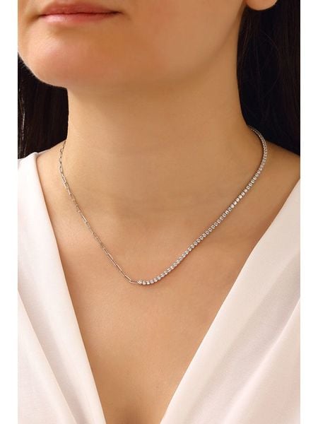 Miu Silver Srebrny naszyjnik z cyrkoniami - dł. 42 cm rozmiar: onesize. Szare naszyjniki damskie Miu Silver, z cyrkonią, srebrne. Za 130.99 zł.