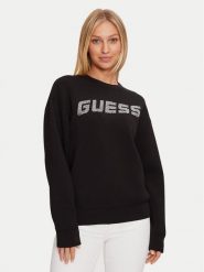 Guess Bluza V4BQ15 K7UW2 Czarny Regular Fit. Czarne bluzy damskie Guess, xs, z aplikacjami, z wiskozy, bez kaptura. Za 219.99 zł.