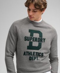Superdry Bluza crew Athletic Felt Applique z recyklowanego poliestru. Szare bluzy damskie Superdry, s, bez wzorów, z bawełny, bez kaptura. Za 345.10 zł.