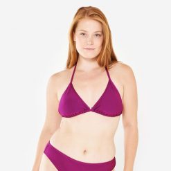 Góra kostiumu kąpielowego surfingowego damska Olaian Mae teksturowana. Fioletowe bikini OLAIAN, bez wzorów, z elastanu. Za 39.99 zł.