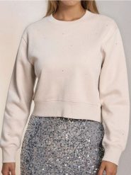 Krótka bluza crewneck z cyrkoniami - beżowy. Brązowe bluzy damskie Sinsay, l, bez wzorów, bez kaptura. W wyprzedaży za 19.99 zł.