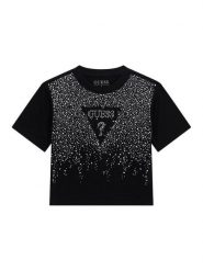 Guess T-Shirt J6RI37 K6YW4 Czarny Regular Fit. Czarne koszulki i t-shirty dziewczęce Guess, z aplikacjami, z bawełny, bez kołnierzyka, bez ramiączek. Za 119.99 zł.
