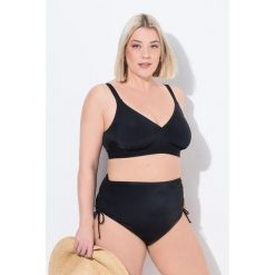 Damskie figi od bikini marszczona taśma wypełnienie z przodu. Czarne figi Ulla Popken, bez wzorów, z elastanu. W wyprzedaży za 100.99 zł.