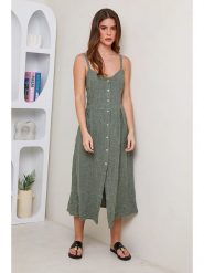 Rodier Lin Lniana sukienka w kolorze khaki rozmiar: M/L. Brązowe sukienki damskie Rodier Lin, bez wzorów, ze lnu, bez ramiączek. Za 122.96 zł.
