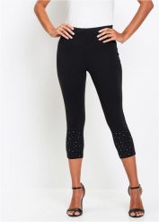 Legginsy capri z mieszanki bawełny. Czarne legginsy damskie bonprix, bez wzorów, z bawełny. Za 64.99 zł.