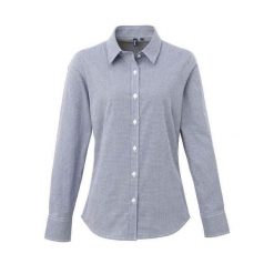 Damska Bawełniana Koszula Z Długim Rękawem W Kratkę Micro Gingham. Białe koszule damskie PREMIER, m, bez wzorów, z bawełny, casualowe, bez kołnierzyka, bez ramiączek. Za 119.99 zł.