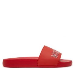 Klapki LOVE MOSCHINO. Czerwone klapki damskie Love Moschino, bez wzorów, bez obcasa, bez zapięcia. Za 359.99 zł.