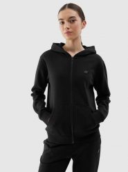 4F Bluza dresowa rozpinana z kapturem damska - czarna XS. Czarne bluzy damskie 4F, xs, bez wzorów, z bawełny, z kapturem. W wyprzedaży za 89.99 zł.