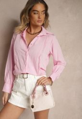 Różowa Koszula z Wiskozą Ozdobiona Koronką Tenamara. Czerwone koszule damskie Renee, l, z aplikacjami, z jeansu, eleganckie, bez kołnierzyka, bez ramiączek. Za 74.99 zł.