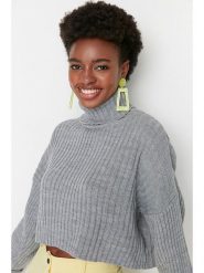 Trendyol Golf w kolorze szarym rozmiar: M. Szare golfy damskie Trendyol, m, bez wzorów, ze splotem, bez ramiączek. Za 60.99 zł.