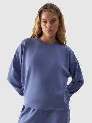 4F Bluza dresowa cropped z modalem damska - granatowa XS. Niebieskie bluzy damskie 4F, xs, bez wzorów, z dresówki, bez kaptura. Za 59.99 zł.
