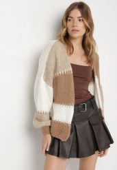 Brązowy Kardigan z Wełną i Wiskozą w Patchworkowe Łaty Fesunesa. Brązowe kardigany damskie Born2be, bez wzorów, z jeansu. Za 149.99 zł.