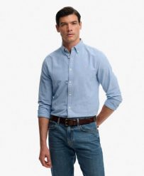Superdry Preppy Oxford koszula z długim rękawem z bawełny organicznej. Niebieskie koszule damskie Superdry, m, bez wzorów, z bawełny, klasyczne, bez kołnierzyka, bez ramiączek. Za 250.40 zł.