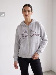 Dresowa rozpinana bluza z kapturem - szary. Szare bluzy damskie Sinsay, l, bez wzorów, z dresówki, z kapturem. Za 49.99 zł.
