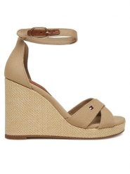 Tommy Hilfiger Sandały Flag High Wedge Espad Crisscross FW0FW08661 Beżowy. Brązowe sandały damskie Tommy Hilfiger, bez wzorów, z materiału, bez obcasa, na koturnie, bez zapięcia. Za 299.99 zł.