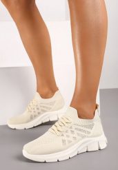 Beżowe Buty Sportowe Wsuwane ze Skórzaną Wkładką i Cyrkoniami Patantia. Brązowe obuwie sportowe casual damskie Born2be, z jeansu. Za 49.99 zł.