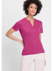 Olsen Koszulka w kolorze fioletowym rozmiar: 40. Różowe bluzki damskie Olsen, bez wzorów, z bawełny, bez kołnierzyka, bez ramiączek. Za 52.99 zł.