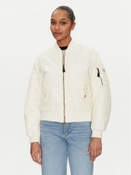 Guess Jeans Kurtka bomber W5RL81 WHAA2 Écru Regular Fit. Kurtki damskie Guess Jeans, xl, z aplikacjami, z jeansu, bez kaptura. Za 519.99 zł.