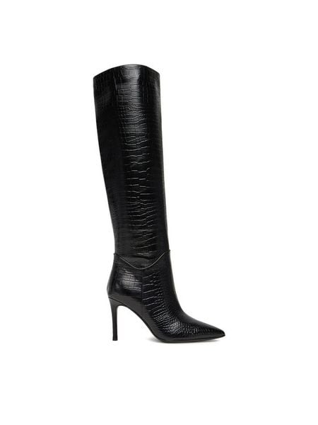 Eva Minge Kozaki EO-ELIA-GLC1014-19.5-361-4 Czarny. Czarne kozaki damskie Eva Minge, ze skóry, bez obcasa, na szpilce, bez zapięcia. Za 479.99 zł.