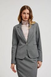 Jednorzędowa elegancka marynarka z długimi rękawami szara. Szare marynarki i żakiety damskie MOODO, l, bez wzorów, z elastanu, eleganckie. W wyprzedaży za 99.99 zł.