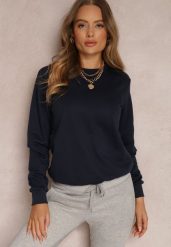 Granatowa Bluza Hullu. Niebieskie bluzy damskie Renee, na jesień, l, bez wzorów, z dzianiny, bez kaptura. Za 34.99 zł.