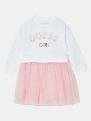 Guess Sukienka codzienna K5RK05 K82T0 Biały Regular Fit. Białe sukienki dziewczęce Guess, z aplikacjami, z bawełny, bez ramiączek, proste. Za 169.99 zł.