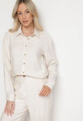 Beżowa Wiskozowa Koszula w Klasycznym Stylu Nimiorella. Brązowe koszule damskie Born2be, l, bez wzorów, z jeansu, eleganckie, bez kołnierzyka, bez ramiączek. Za 99.99 zł.