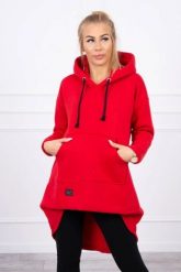 Bluza ocieplana z długim tyłem i kapturem czerwona. Czerwone bluzy damskie KESI, l, bez wzorów, z bawełny. Za 238.37 zł.