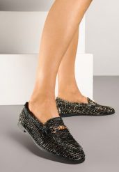 Czarne Ażurowe Mokasyny Loafersy z Klamrą Koliswena. Czarne mokasyny damskie Renee, bez obcasa. Za 79.99 zł.