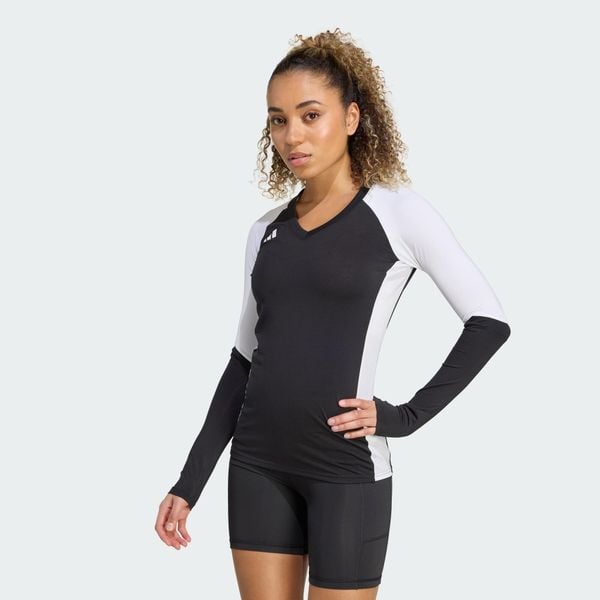 Koszulka Quickset Long Sleeve Volleyball. Czarne koszulki damskie Adidas, xs, bez wzorów, bez kołnierzyka, bez ramiączek. W wyprzedaży za 155.35 zł.