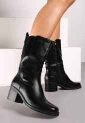 Czarne Casualowe Botki Sztyblety na Słupku Teralita. Czarne botki damskie Renee, eleganckie, bez obcasa, na obcasie, bez zapięcia. Za 159.99 zł.
