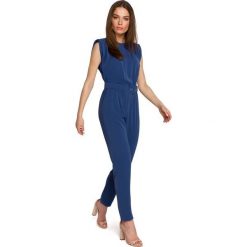 Letni Kombinezon z Poduszkami na Ramionach - Niebieski. Niebieskie kombinezony damskie MOE, na lato, l, bez wzorów, z elastanu, bez kołnierzyka, bez ramiączek. Za 314.90 zł.