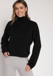 Czarny Golf z Bufiastymi Rękawami Wedelia. Czarne golfy damskie Born2be, l, bez wzorów, z jeansu, bez ramiączek. Za 79.99 zł.