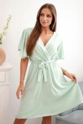 Sukienka z przekładanym dekoltem ciemno miętowa. Zielone sukienki damskie Kesi Włoski, bez wzorów, z bawełny, eleganckie, bez ramiączek. Za 142.18 zł.