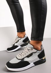 Srebrno-Czarne Sneakersy Brokatowe z Metaliczną Wstawką Kemanne. Szare obuwie sportowe damskie Renee, bez zapięcia. Za 74.99 zł.