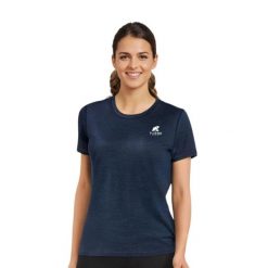 Damska koszulka trekkingowa z merynosów. Niebieskie bluzki damskie FJORK MERINO, xs, bez wzorów, z wełny, sportowe, bez kołnierzyka, bez ramiączek. Za 399.00 zł.