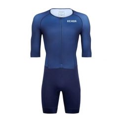 Damski kombinezon triathlonowy Essential z rękawami – granatowy. Niebieskie kombinezony damskie KEADA SPORTS, s, bez wzorów, z materiału, bez kołnierzyka, bez ramiączek. Za 549.00 zł.
