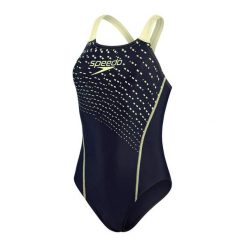 Strój kąpielowy damski Speedo Medley Logo. Niebieskie stroje jednoczęściowe Speedo, bez wzorów, z poliesteru. Za 109.99 zł.