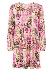 Zwillingsherz Sukienka "Safari Patchwork" w kolorze jasnoróżowo-beżowym rozmiar: L/XL. Brązowe sukienki damskie Zwillingsherz, bez wzorów, z wiskozy, bez ramiączek. Za 165.99 zł.