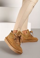 Brązowe Sneakersy Vices w Stylu Śniegowców Ocieplane z Szerokim Sznurowaniem Rennith. Brązowe obuwie sportowe damskie Born2be, na jesień, z wełny, bez zapięcia, trekkingowe. Za 99.99 zł.