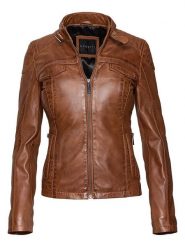 Bugatti Skórzana kurtka w kolorze jasnobrązowym rozmiar: 46. Brązowe kurtki damskie Bugatti, bez wzorów, z materiału, bez kaptura. Za 739.99 zł.